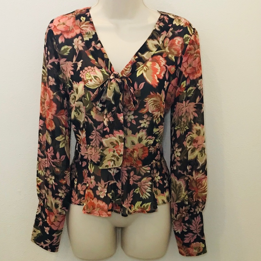 Ann Taylor LOFT long sleeve floral top blouse sz 4
